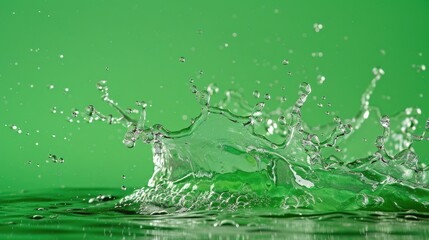 Wall Mural - A water splash on a green background is featured in a stock photo promoted for hair removal product ads