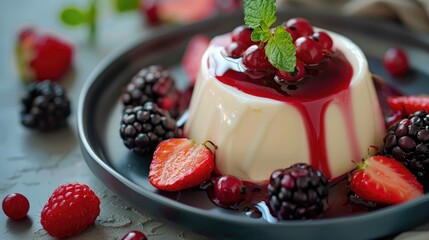 Poster - Dessert of Panna Cotta and ripe berries