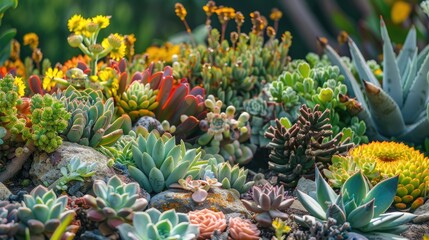 Canvas Print - Collection of diverse succulent plants in the garden