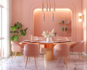 Poster - interior of a pink restaurant