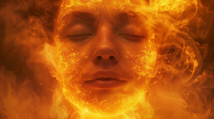 portrait of a person face in a fire