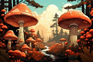 Wall Mural - Mushrooms and fungi - Generative AI