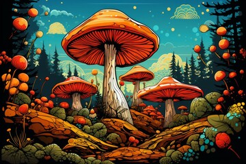 Wall Mural - Mushrooms and fungi - Generative AI