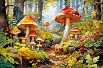 Wall Mural - Mushrooms and fungi - Generative AI