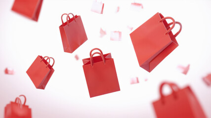 Flying shopping bags. Online shopping concept. 3d vector illustration