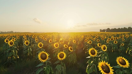Canvas Print - Endless agricultural fields filled with sunflowers
