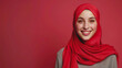 © Papisut - girl cute pretty young smile posting exited Muslim woman covered in beautiful hijab realistic photo in studio shooting full body photograph for advertising.