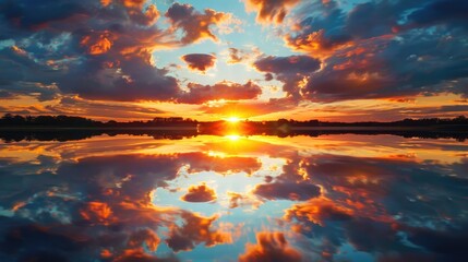 Sticker - Stunning sunset with mirrored image on the water