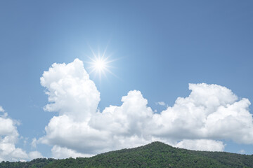 Wall Mural - sun, beautiful blue sky with white clouds.