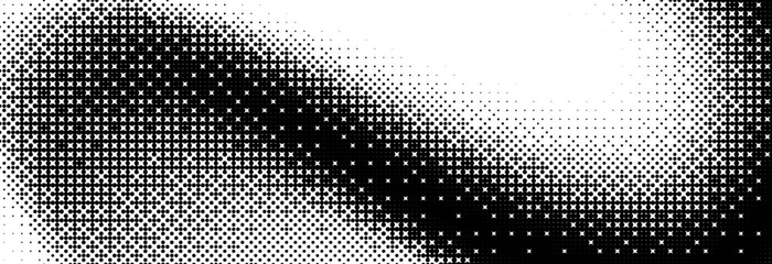 Poster - Bitmap grunge gradient texture background. Black and white pixelated dither wave pattern. Abstract glitchy 8 bit game wallpaper. Retro wide rasterized backdrop. Pixel art illustration. Vector