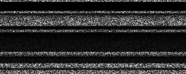 Poster - TV static noise texture. Glitched white noise background. VHS video signal with black stripes, interferences or glitches. Pixelated television screen backdrop grain for poster, banner. Vector