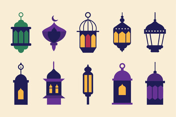 Canvas Print - Set of Line Islamic Arabic Lantern Symbol Icon Collection Set vector