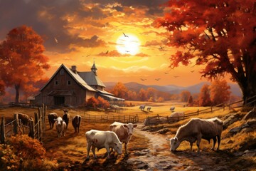 Wall Mural - Farm animals - Generative AI