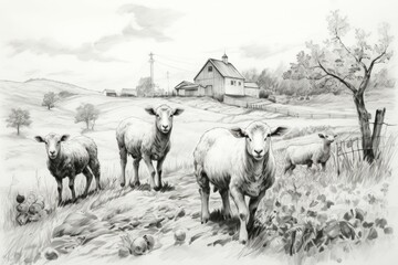 Wall Mural - Farm animals - Generative AI