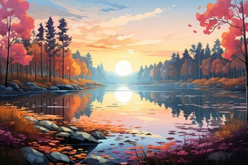 Sticker - Autumn lakes - Generative AI