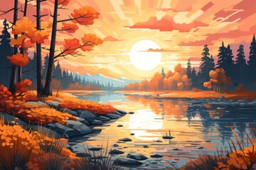 Wall Mural - Autumn lakes - Generative AI