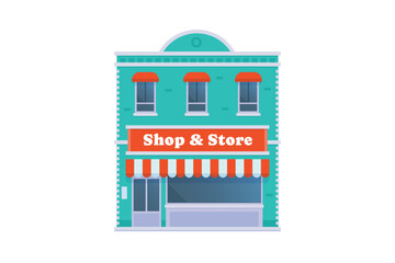 Canvas Print - Vector element of store and  shop building, grocery building front view detailed flat design style for city illustration	