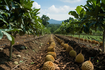 Poster - Mulching material for fruit crop, prevent weed and maintain moisture, durian orchard, Thailand


