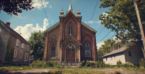 Wall Mural - traditional church in the middle of a suburban neighborhood.