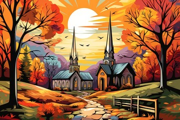 Canvas Print - Country churches - Generative AI