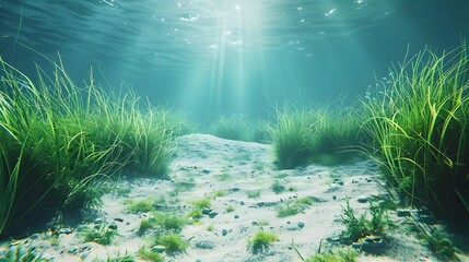 Canvas Print - Serene Underwater Landscape with Lush Seagrass and Gentle Currents Peaceful Marine Oasis with Vibrant Colors and Captivating Atmosphere