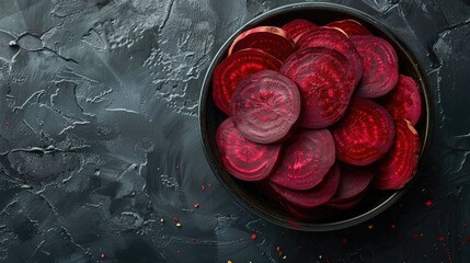 Wall Mural - Close up view of whole and sliced red beets in a bowl on a table