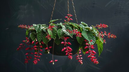 Wall Mural - Enchanting Hanging Pot Plant with Red Blooms Acalypha Reptans
