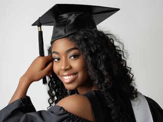 Poster - A beautiful woman in graduation gown and cap.