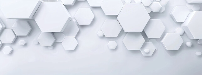 Wall Mural - Abstract white background with hexagon pattern for banner, poster or presentation. White geometric wallpaper with copy space.