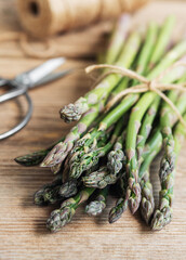 Sticker - Bunches of green raw  asparagus.