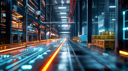 Poster - modern warehouse managed with smart digital technology systems 