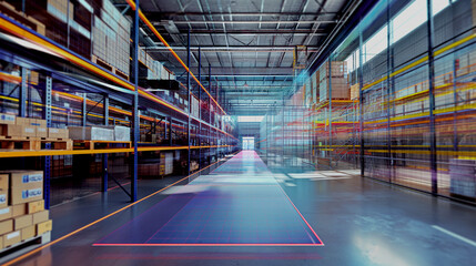 Wall Mural - modern warehouse managed with smart digital technology systems 