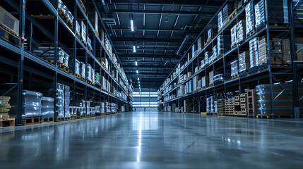 Poster - modern warehouse managed with smart digital technology systems 