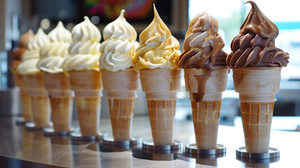 Wall Mural - A row of ice cream cones lined up on a counter.