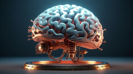 Wall Mural - Futuristic Artificial Brain Concept in 3D Render with Neural Network Connections