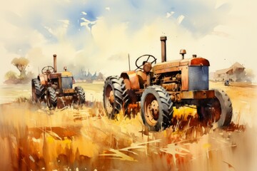 Wall Mural - Vintage tractors - Generative AI