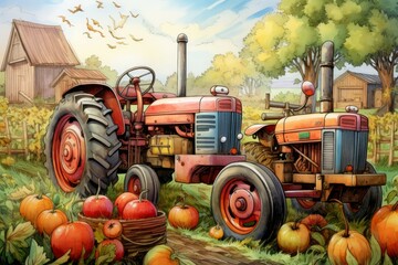 Wall Mural - Vintage tractors - Generative AI