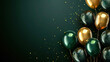 © Lukita - Deep green and gold balloons with deep green background and confetti wallpaper for birthday card, greeting card, celebration, anniversary.