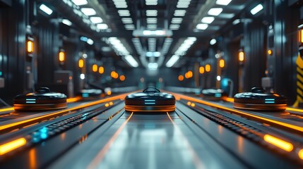 Poster - futuristic logistics hub with automated sorting and delivery systems for efficient supply chain