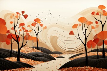 Wall Mural - Autumn paths - Generative AI