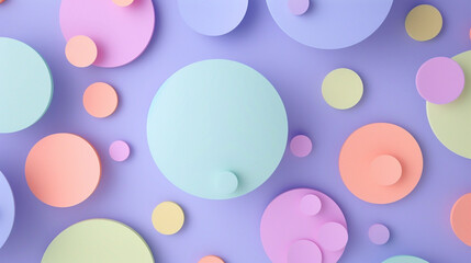 Wall Mural - Playful pastel circles on a violet backdrop, perfect for creative and nostalgic designs,