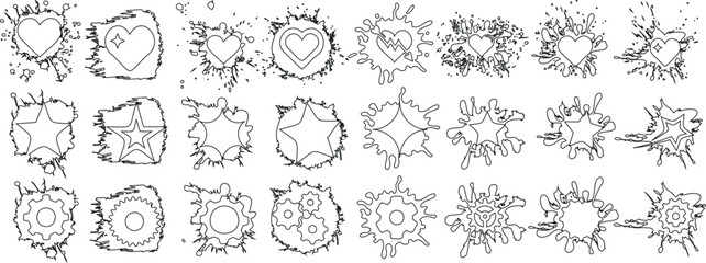 Wall Mural - creative doodle set featuring heart, star, and gear splash elements. ideal for unique design project