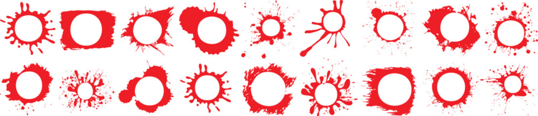 Wall Mural - red paint splatter vector collection, abstract spots, grunge ink blots, splash shapes, artistic desi