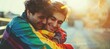 © Hero Design - Gay couple in romance feeling. LGBT pride gender equality. Generative AI technology.