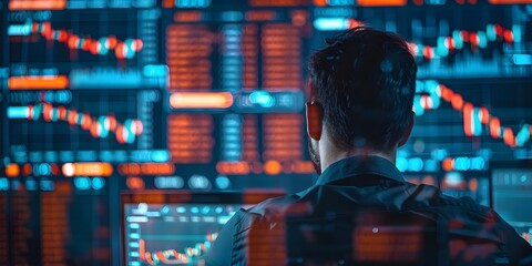Aufkleber - futuristic investor analyzing cryptocurrency trends and financial data on high tech digital dashboar