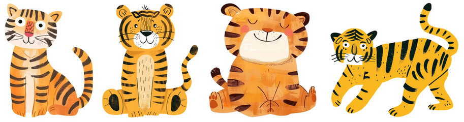 Sticker - cute tiger animal illustration set