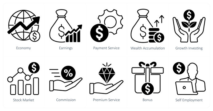 A set of 10 banking icons as economy, earnings, payment service