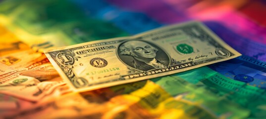 Aufkleber - Dollar money with rainbow colorful background. Generative AI technology.	
