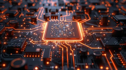 Poster - abstract, ai and circuit board with futuristic technology for connectivity