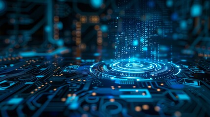 Poster - abstract, ai and circuit board with futuristic technology for connectivity